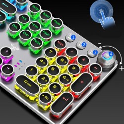 Steampunk - tastiera meccanica di gioco - pannello in metallo - keycap rotondo retro - tastiera cablata retroilluminata