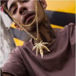 gold silver plated cannabiss small weed herb charm necklace - maple leaf pendant necklace - hip hop jewelryNecklaces