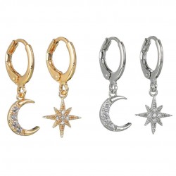 Crystal moon & star - gold & silver earrings