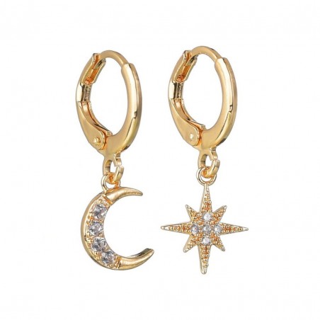 Crystal moon & star - gold & silver earrings
