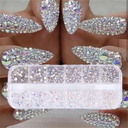 12 scatole / set - cristallo AB - strass - gemma diamante - glitter - nail art