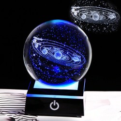 globo 3D con 8 pianeti - sfera di cristallo con base - laser inciso - luce notturna LED - 8cm