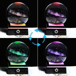 globo 3D con 8 pianeti - sfera di cristallo con base - laser inciso - luce notturna LED - 8cm