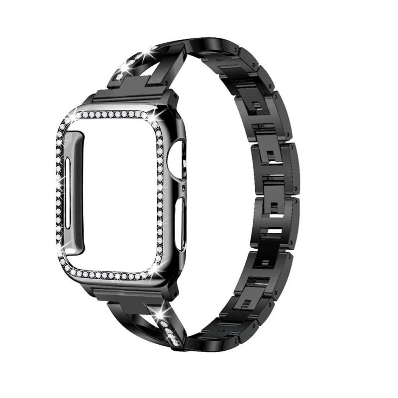 Cinturino in acciaio inossidabile e custodia protettiva con cristalli per Apple Watch 5/4/3/2/1
