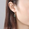 Gold plated long earrings - square emerald - 925 sterling silver