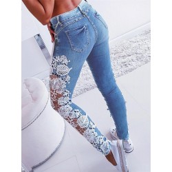 Sexy skinny jeans - cut-out pants with floral lacePants