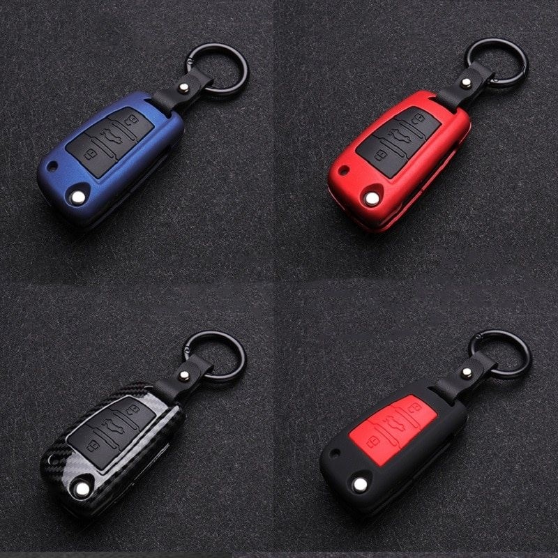 Silicone / carbon fiber - car key cover case with keychain - Audi - A3 - A4 - A5 - C5 - C6 - 8L - 8PKeys
