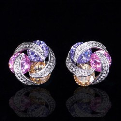 Luxury twisted mosaic - stud earrings with zircons - 925 sterling silver