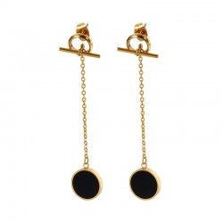 Chain with a black circle - long earrings