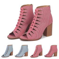 Cross-tied high heel boots - denim - ankle length