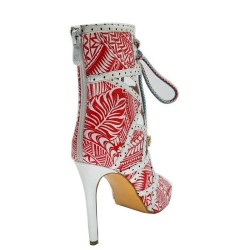 High heel ankle boots - ankle length - lace-up - leaf design