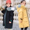 Cotton padded jacket for girls - with striped fur hood