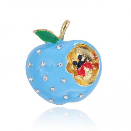 Blue bitten apple with crystals - broochBrooches