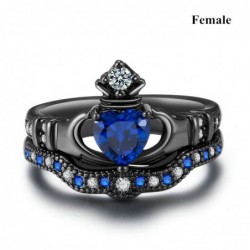 Blue emerald gems - couple ring set - male - female