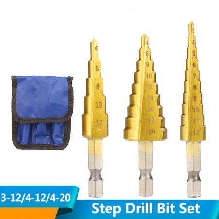 HSS step drill bit set - 3-12mm / 4-12mm / 4-20mm