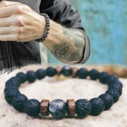 Mens natural moonstone bead bracelet - lava stone - gift