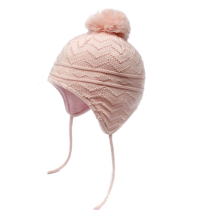Berretto lavorato a maglia - con protezione per le orecchie / pom pom - per ragazze / ragazzi