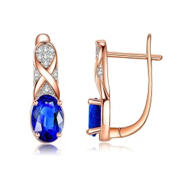 Rose gold plated earrings - with blue zirconia