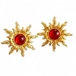 Vintage sun / sunflower shaped earrings - with red pearlEarrings