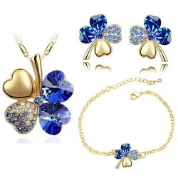 Multi colored four leaf clover - necklace / earrings / bracelet - jewellery set