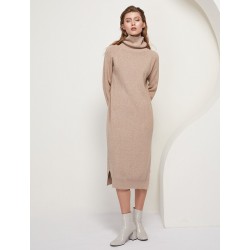 Khaki knitted dress - with turtle neck / long sleeve