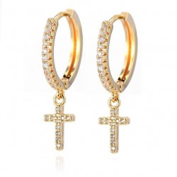 Round crystal hoops earrings with crossEarrings