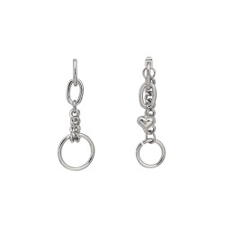 Long silver earrings - mini heart-shaped pendant / chain / circles