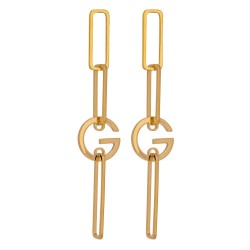 Stylish irregular geometric long earrings - with G letter - gold