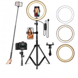 Anello selfie LED - lampada a luce di riempimento - con treppiede - per trucco / video / foto - dimmerabile