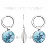 Blue sea life - round double sided glass keychain - turtle / dolphin / seashells