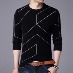 Fashionable warm sweater - slim fit - geometric lines print