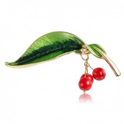 Green leaf / 3 cherries - elegant broochBrooches