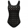 One piece swimming suit - black racer back - hollow-out