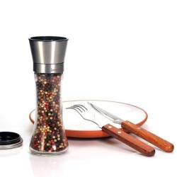 Transparent herbs / salt / pepper grinder - with adjustable coarseness - stainless steel - 2 pieces