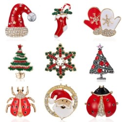 Spille di Natale alla moda - con cristalli - Babbo Natale - fiocco di neve - albero di Natale - cappello - guanti