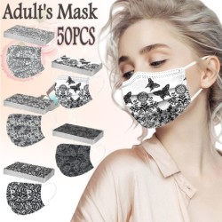 Mascherine protettive viso/bocca - monouso - 3 veli - per adulti - stampa farfalle nere - 50 pezzi