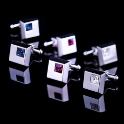 Elegant square cufflinks - silver - with crystalsCufflinks