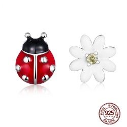 Earrings with red ladybug / white daisy - 925 sterling silver