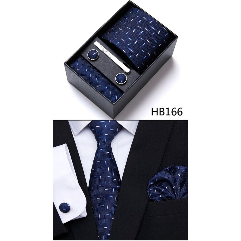 Parure elegante in seta - cravatta - fazzoletto - gemelli - fermacravatta