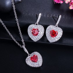 Lussuosa parure di gioielli in argento - pendenti a forma di cuore - cristallo - zirconi - collana - orecchini