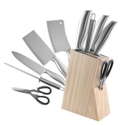 Set coltelli da cucina - spelucchino - coltello tritare - forbici - affilacoltelli - con supporto - acciaio inox