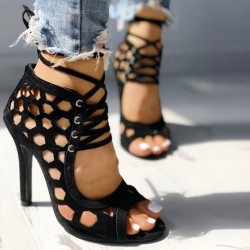 Sandali sexy con tacco alto - lacci - lunghezza alla caviglia - fori ritagliati