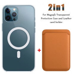 Ricarica wireless Magsafe - custodia magnetica trasparente - portacarte magnetico in pelle - per iPhone - giallo