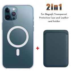 Ricarica wireless Magsafe - custodia magnetica trasparente - portacarte magnetico in pelle - per iPhone - blu scuro