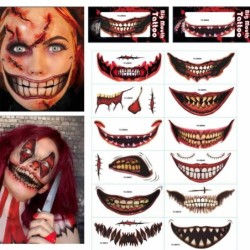 Tatuaggio temporaneo di Halloween - adesivo impermeabile - bocca da clown - 12 pezzi
