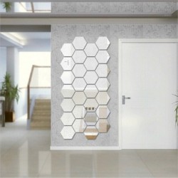 Specchio a forma esagonale - adesivo da parete - 12 pezzi