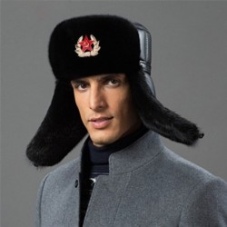 Cappello bomber da uomo - ushanka russo nero - con paraorecchie - pelliccia/pelle