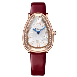 CHENXI - elegant Quartz watch with rhinestones - waterproof - leather strap - dark redWatches