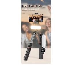 L15 - selfie stick - mini treppiede pieghevole - con luce di riempimento - Bluetooth - otturatore remoto
