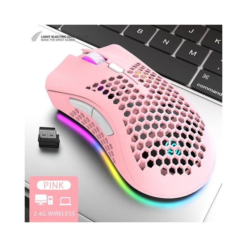 BM600 - mouse da gioco wireless RGB - design a nido d'ape - ricaricabile - USB - 2.4G